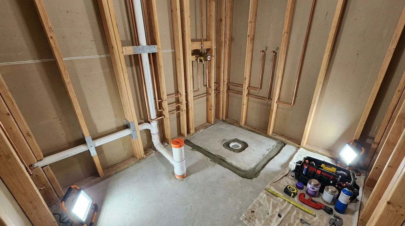 Bathroom rough-in plumbing during remodel by Johns Plumbing LLC in Cidra