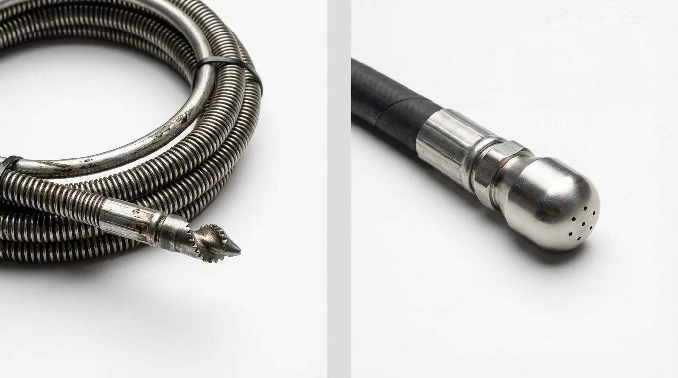 Drain snake cable and hydro jetting nozzle used for drain cleaning in Cidra, PR