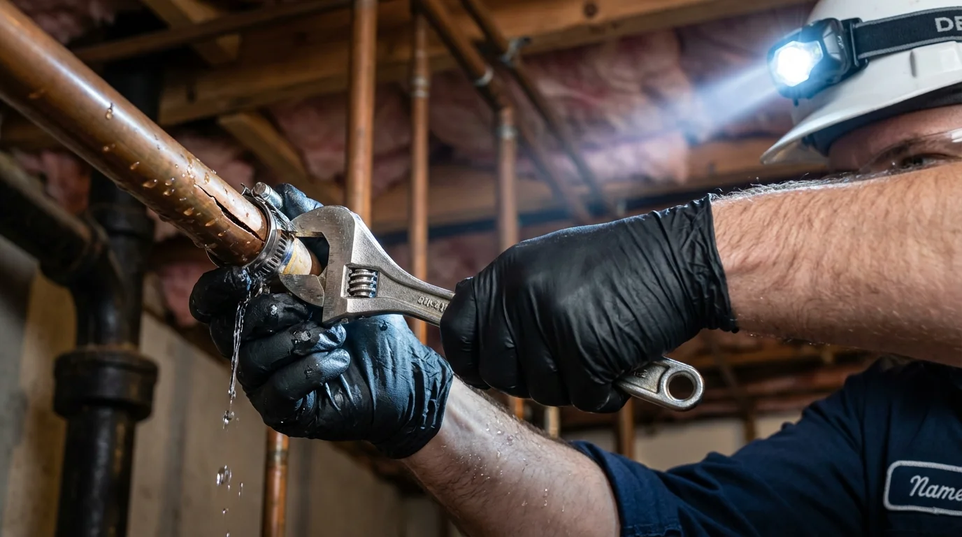 Emergency pipe clamp repair being performed by a Johns Plumbing LLC plumber in Cidra