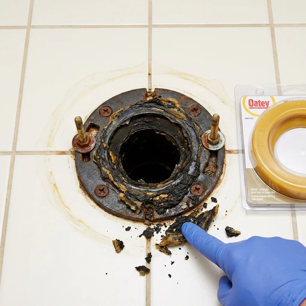 Failed wax ring showing water seepage at the base of a toilet in a Cidra, PR home