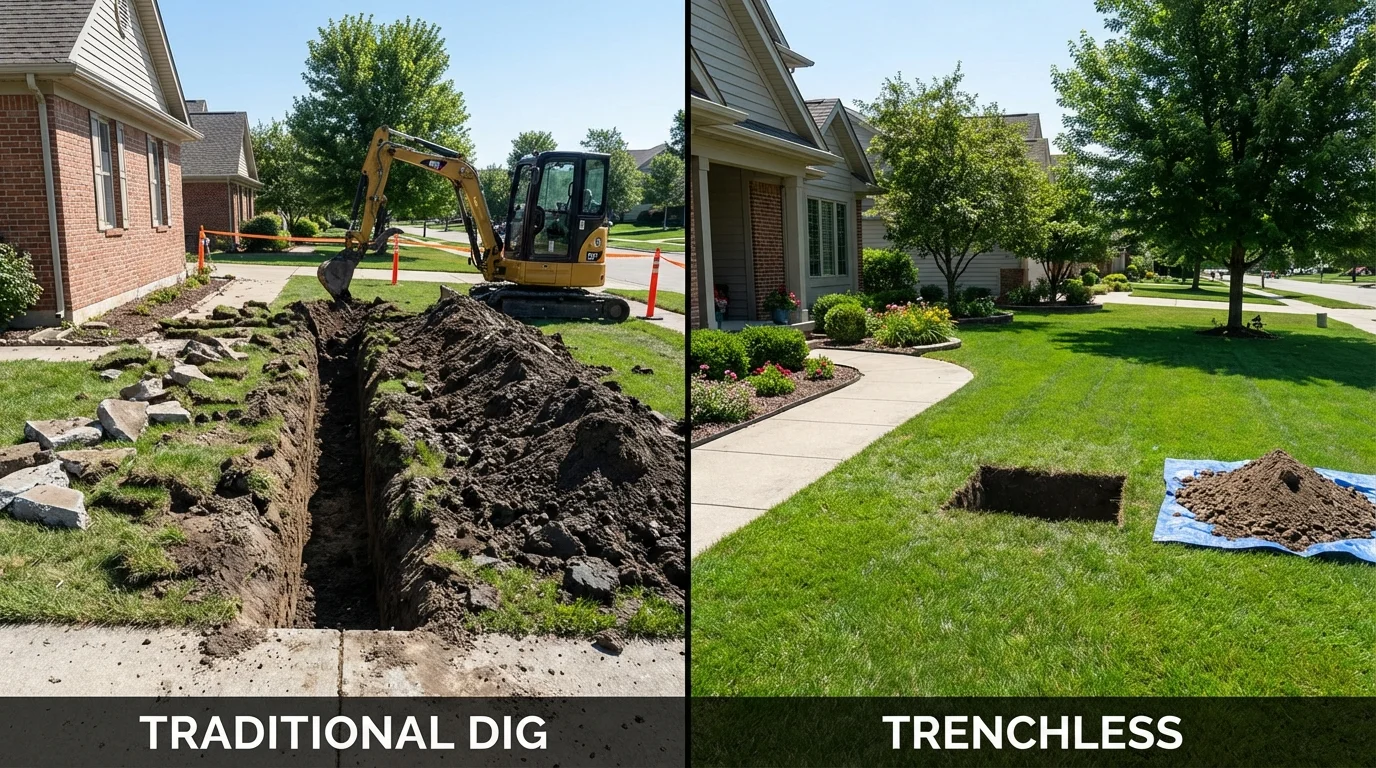 Trenchless sewer repair with minimal yard damage versus traditional excavation in Cidra, PR